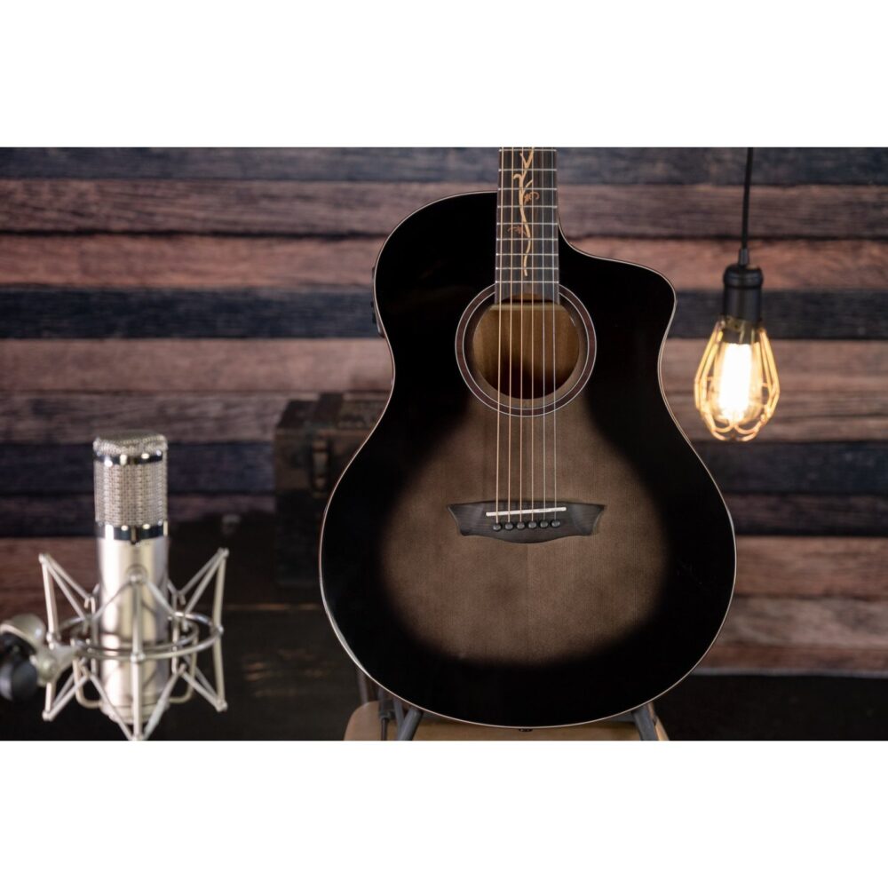 Washburn Bella Tono Vite S9V akustična gitara sa cutaway tijelom, profesionalnim Barcus Berry LX4 pickup i preamp sistemom, Ebony fingerboard sa vine inlaid detaljima i figuralnim Walnut back & sides, pruža luksuzni zvuk i udobnost za studio i nastupe uživo. Prodaja Artist d.o.o. Banja Luka, Sarajevo.