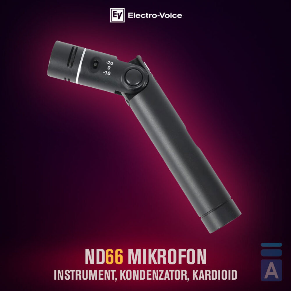 Electro-Voice ND66, kondenzatorski mikrofon, mikrofon za bubnjeve, mikrofon za akustičnu gitaru, EV ND serija, overhead mikrofon, hi-hat mikrofon, instrumentalni mikrofon. Prodaja u Artist d.o.o. prodavnicama Banja Luka, Sarajevo.