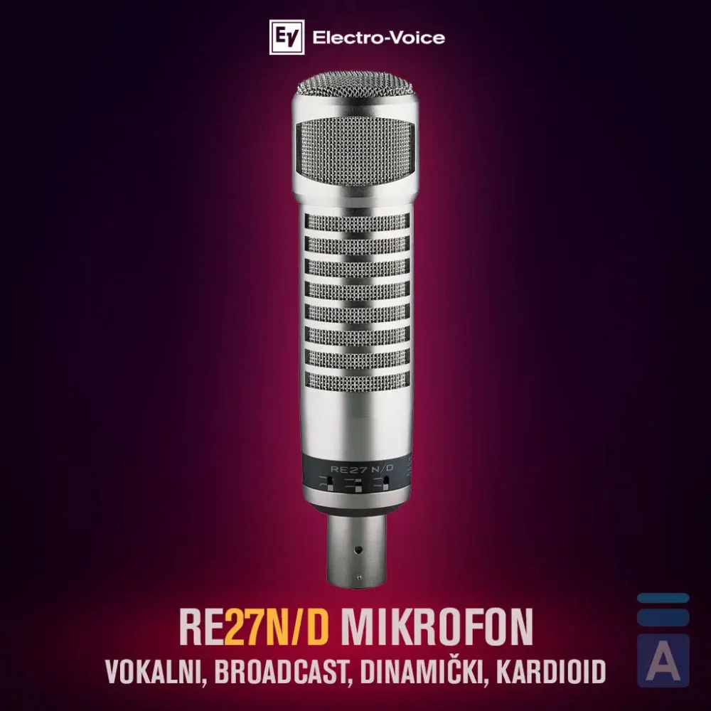 Electro-Voice RE27N/D, broadcast mikrofon, studijski mikrofon, mikrofon za podcast, Variable-D mikrofon, dinamički mikrofon, EV RE27, mikrofon za radio. Prodaja u Artist d.o.o. prodavnicama Banja Luka, Sarajevo.