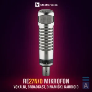 Electro-Voice RE27N/D, broadcast mikrofon, studijski mikrofon, mikrofon za podcast, Variable-D mikrofon, dinamički mikrofon, EV RE27, mikrofon za radio. Prodaja u Artist d.o.o. prodavnicama Banja Luka, Sarajevo.