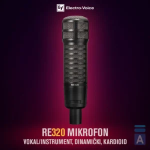 Electro-Voice RE320, dinamički mikrofon, mikrofon za vokal, mikrofon za bas bubanj, Variable-D mikrofon, studio mikrofon, EV RE serija, podcast mikrofon. Prodaja u Artist d.o.o. prodavnicama Banja Luka, Sarajevo.