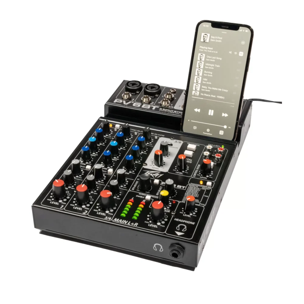 Peavey PV 6 BT mikseta sa Bluetooth povezivanjem, USB streaming funkcijom, XLR i stereo ulazima, idealna za studio i live upotrebu. Prodaja Artist d.o.o. Banja Luka, Sarajevo
