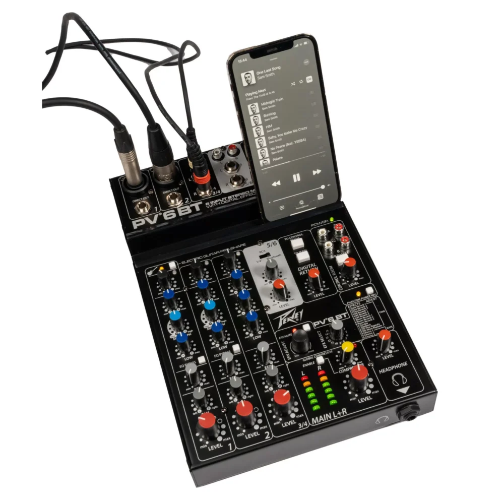 Peavey PV 6 BT mikseta sa Bluetooth povezivanjem, USB streaming funkcijom, XLR i stereo ulazima, idealna za studio i live upotrebu. Prodaja Artist d.o.o. Banja Luka, Sarajevo