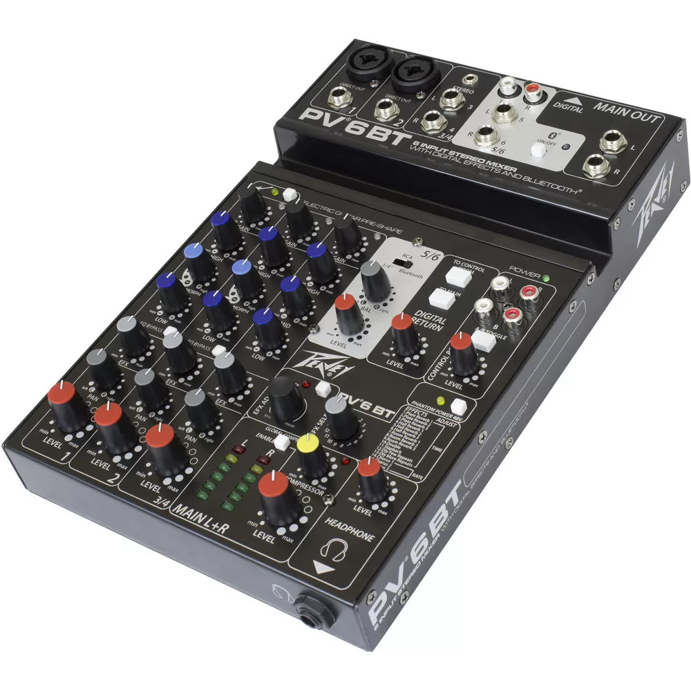 Peavey PV 6 BT mikseta sa Bluetooth povezivanjem, USB streaming funkcijom, XLR i stereo ulazima, idealna za studio i live upotrebu. Prodaja Artist d.o.o. Banja Luka, Sarajevo