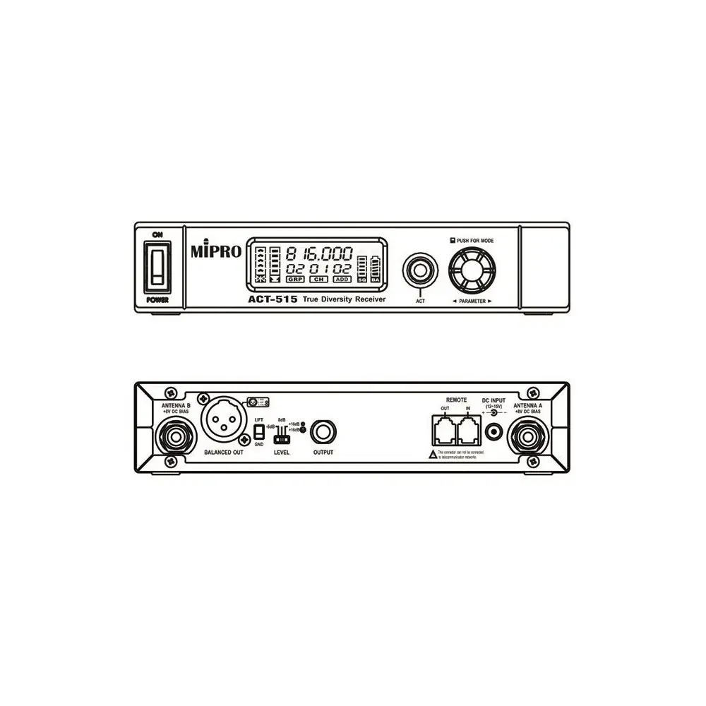 Mipro ACT-515 UHF true diversity prijemnik 518–542 MHz sa LCD ekranom i metalnim kućištem. Prodaja Artist d.o.o. Banja Luka, Sarajevo
