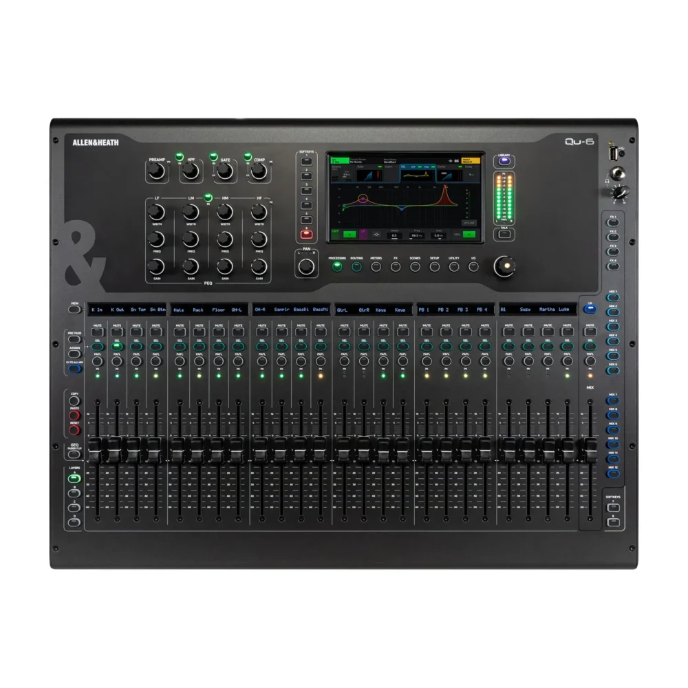 Allen & Heath Qu-6 digitalni mikser sa 96kHz DSP jezgrom, DEEP Processing i intuitivnim radom putem dodirnog ekrana. Profesionalni mikser za sve namjene. Prodaja Artist d.o.o. Banja Luka, Sarajevo, Doboj