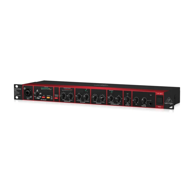 Behringer ULTRAVOICE UV1 kanalni strip sa mikrofonskim pretpojačalom i USB audio interfejsom, crno-crvena boja. Prodaja Artist d.o.o. Banja Luka, Sarajevo