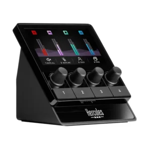 Hercules Stream 100 Audio Controller – streaming kontroler sa 4 enkodera i LCD ekranom, crni dizajn. Prodaja Artist d.o.o. Banja Luka, Sarajevo.