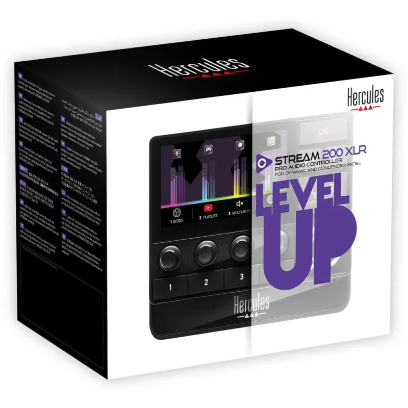 Hercules Stream 200 XLR Audio Controller – napredni streaming kontroler sa XLR ulazom, VU metrima i programabilnim tasterima. Prodaja Artist d.o.o. Banja Luka, Sarajevo.