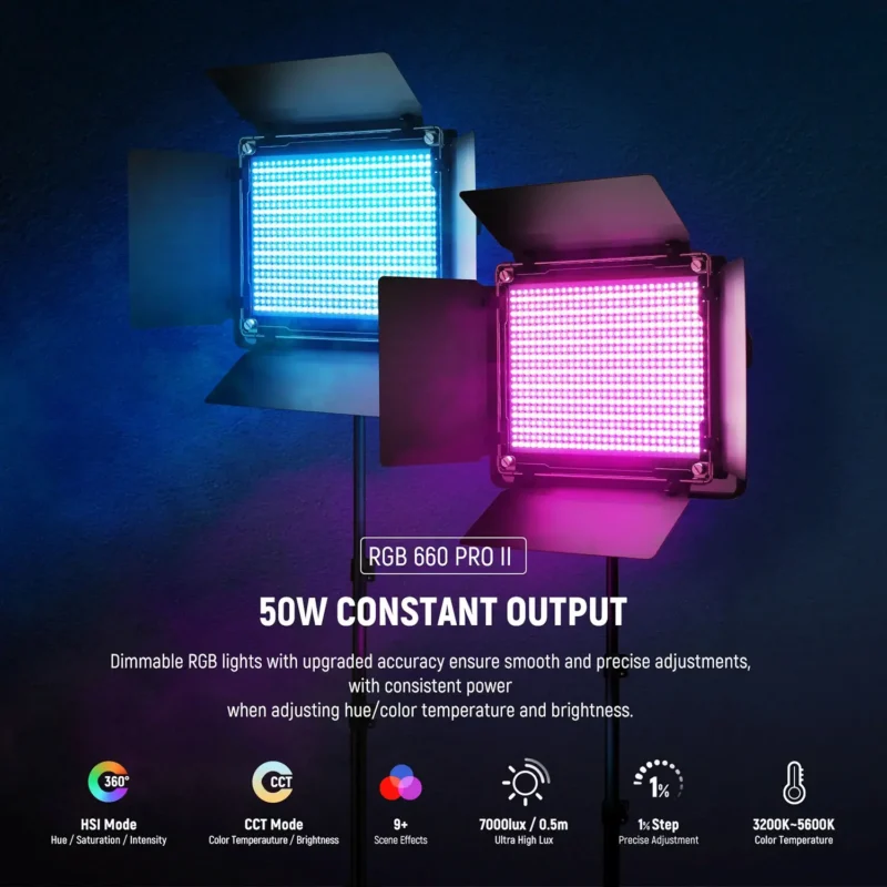 Neewer 660 PRO II RGB LED Panel 2-Light Kit sa stalkovima, difuzorima i torbom za nošenje, idealan za video produkciju i streaming. Prodaja Artist d.o.o. Banja Luka, Sarajevo.