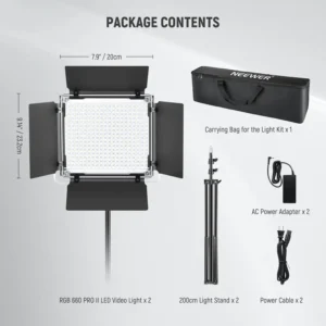 Neewer 660 PRO II RGB LED Panel 2-Light Kit sa stalkovima, difuzorima i torbom za nošenje, idealan za video produkciju i streaming. Prodaja Artist d.o.o. Banja Luka, Sarajevo.
