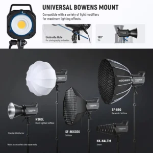 Neewer FS230B 230W Bi-Color LED Monolight sa bežičnom Bluetooth kontrolom, Bowens S mount i 12 scena efekata za profesionalno video i fotografsko osvjetljenje. Prodaja Artist d.o.o. Banja Luka, Sarajevo.