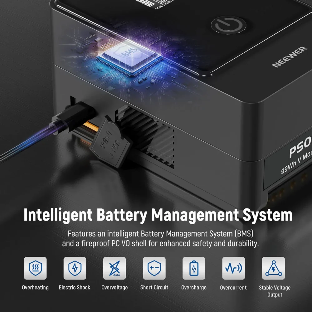 Neewer PS099E V-Mount baterija 6800mAh 99Wh s više izlaza i OLED ekranom za profesionalno napajanje kamera i dodatne opreme. Prodaja Artist d.o.o. Banja Luka, Sarajevo.