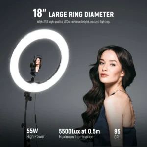 Neewer RL-18 18-inčni LED ring light kit sa Bluetooth kontrolom, fleksibilnim stalkom i filterima, profesionalno osvjetljenje za video i fotografiju. Prodaja Artist d.o.o. Banja Luka, Sarajevo.