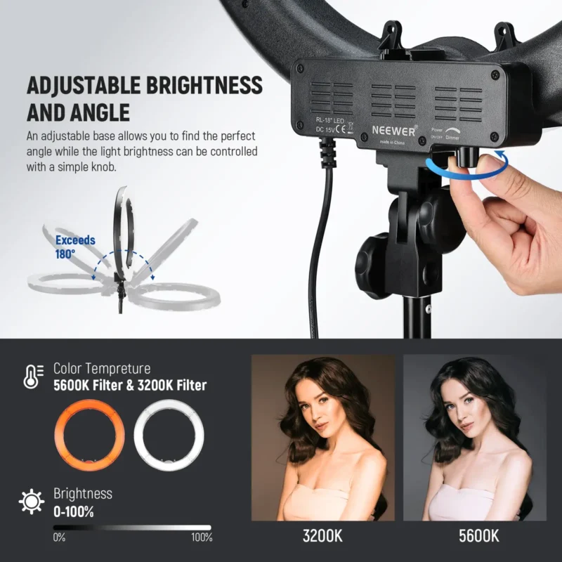 Neewer RL-18 18-inčni LED ring light kit sa Bluetooth kontrolom, fleksibilnim stalkom i filterima, profesionalno osvjetljenje za video i fotografiju. Prodaja Artist d.o.o. Banja Luka, Sarajevo.