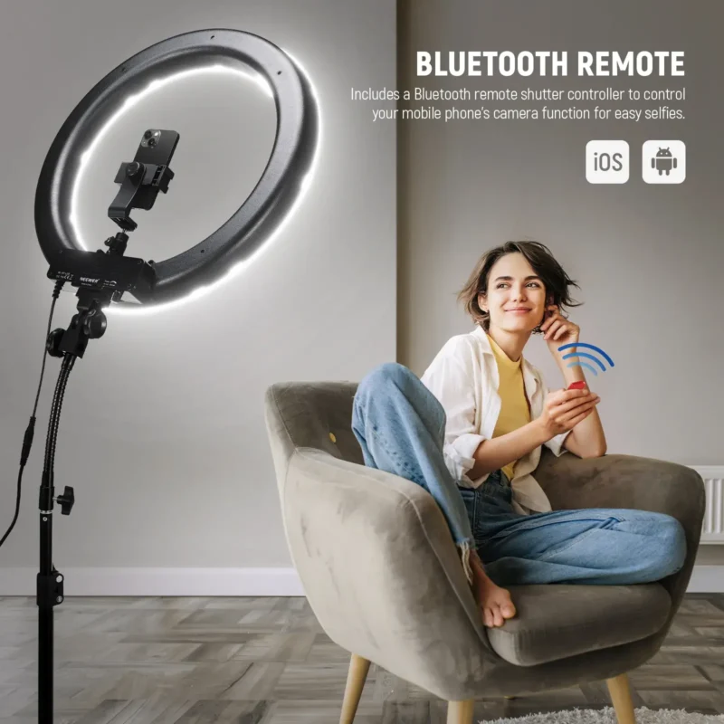 Neewer RL-18 18-inčni LED ring light kit sa Bluetooth kontrolom, fleksibilnim stalkom i filterima, profesionalno osvjetljenje za video i fotografiju. Prodaja Artist d.o.o. Banja Luka, Sarajevo.