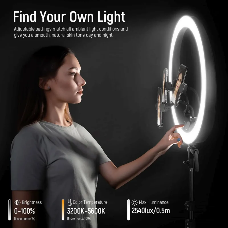 Neewer RP19H 19" LED Ring Light Kit sa stalkom, 3 držača za telefon, Bluetooth i USB upravljanjem – idealan za vlogovanje i livestream. Prodaja Artist d.o.o. Banja Luka, Sarajevo.