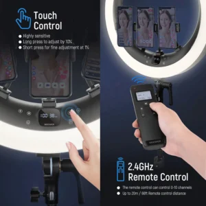 Neewer RP19H 19" LED Ring Light Kit sa stalkom, 3 držača za telefon, Bluetooth i USB upravljanjem – idealan za vlogovanje i livestream. Prodaja Artist d.o.o. Banja Luka, Sarajevo.