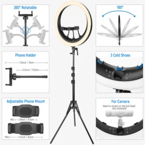 Neewer RP19H 19" LED Ring Light Kit sa stalkom, 3 držača za telefon, Bluetooth i USB upravljanjem – idealan za vlogovanje i livestream. Prodaja Artist d.o.o. Banja Luka, Sarajevo.