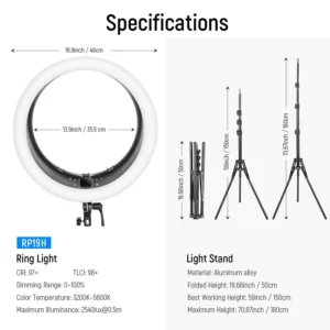 Neewer RP19H 19" LED Ring Light Kit sa stalkom, 3 držača za telefon, Bluetooth i USB upravljanjem – idealan za vlogovanje i livestream. Prodaja Artist d.o.o. Banja Luka, Sarajevo.