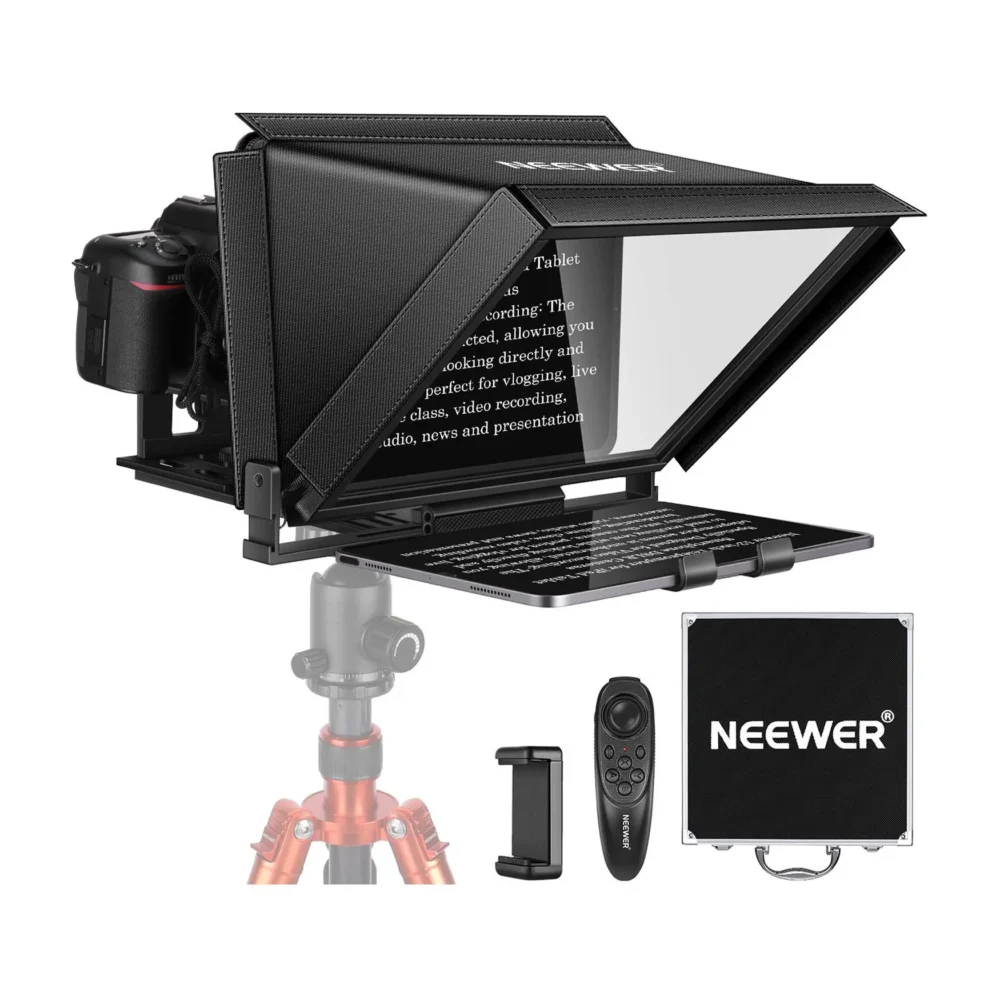 Neewer X12 aluminijumski teleprompter sa daljinskim upravljačem i aplikacijom, kompatibilan sa tabletima do 9.8", sa torbom za nošenje. Prodaja Artist d.o.o. Banja Luka, Sarajevo.