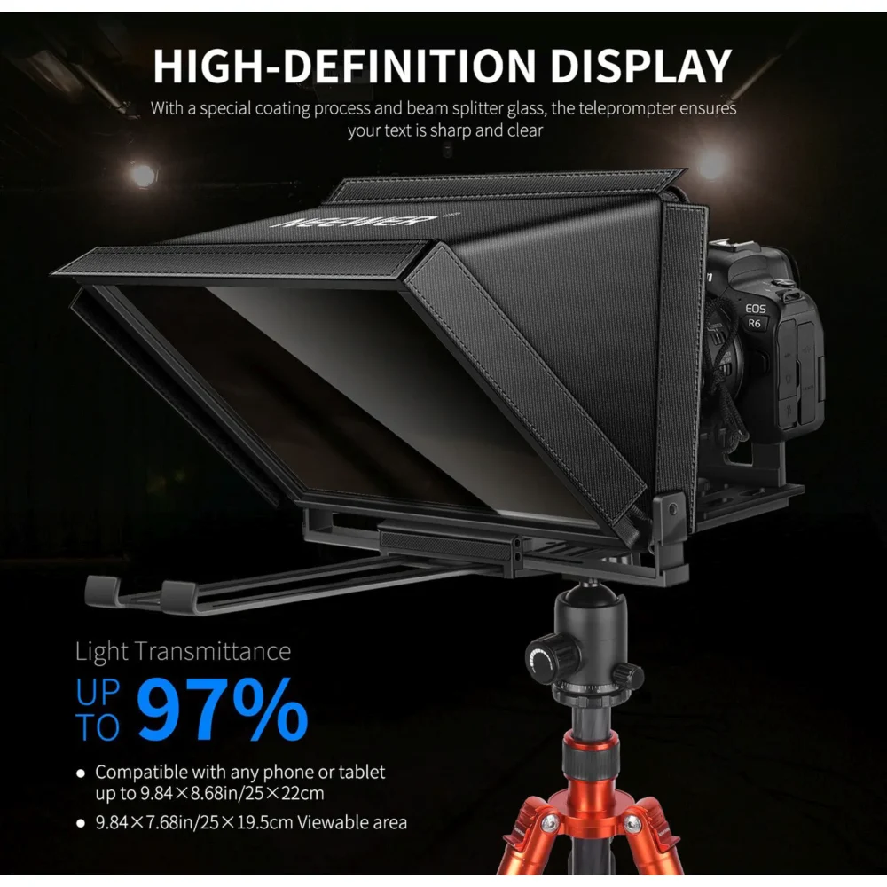 Neewer X12 aluminijumski teleprompter sa daljinskim upravljačem i aplikacijom, kompatibilan sa tabletima do 9.8", sa torbom za nošenje. Prodaja Artist d.o.o. Banja Luka, Sarajevo.
