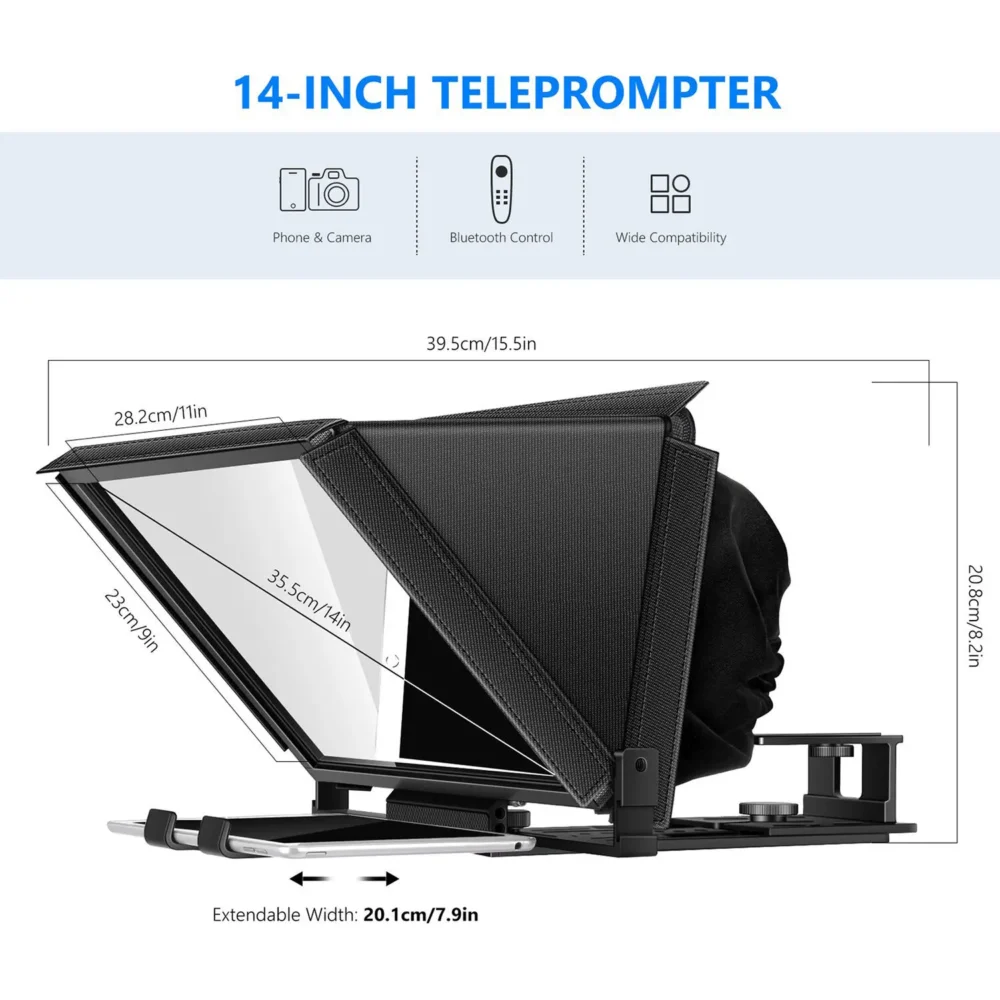 Neewer X12 aluminijumski teleprompter sa daljinskim upravljačem i aplikacijom, kompatibilan sa tabletima do 9.8", sa torbom za nošenje. Prodaja Artist d.o.o. Banja Luka, Sarajevo.
