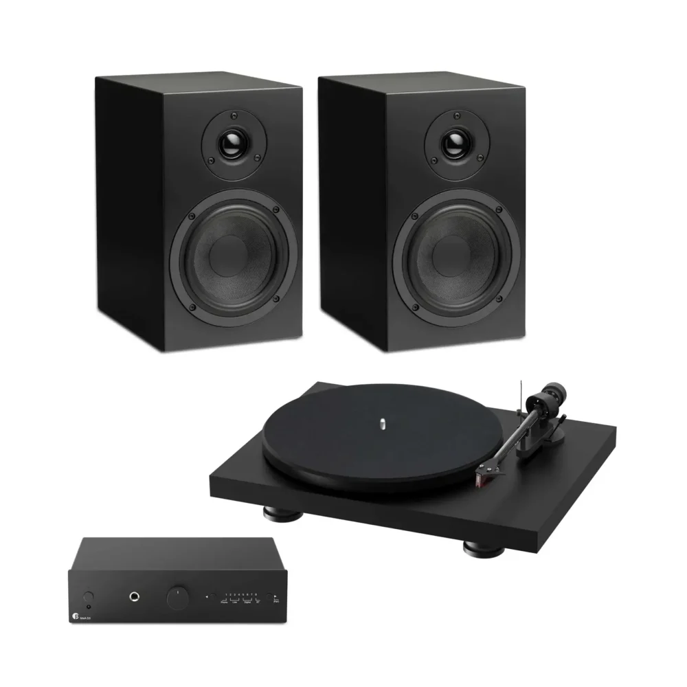 Alt opis fotografije: Pro-Ject Colourful Audio System E – kompletan analogni HiFi set sa gramofonom, pojačalom i zvučnicima u elegantnom dizajnu. Prodaja Artist d.o.o. Banja Luka, Sarajevo.