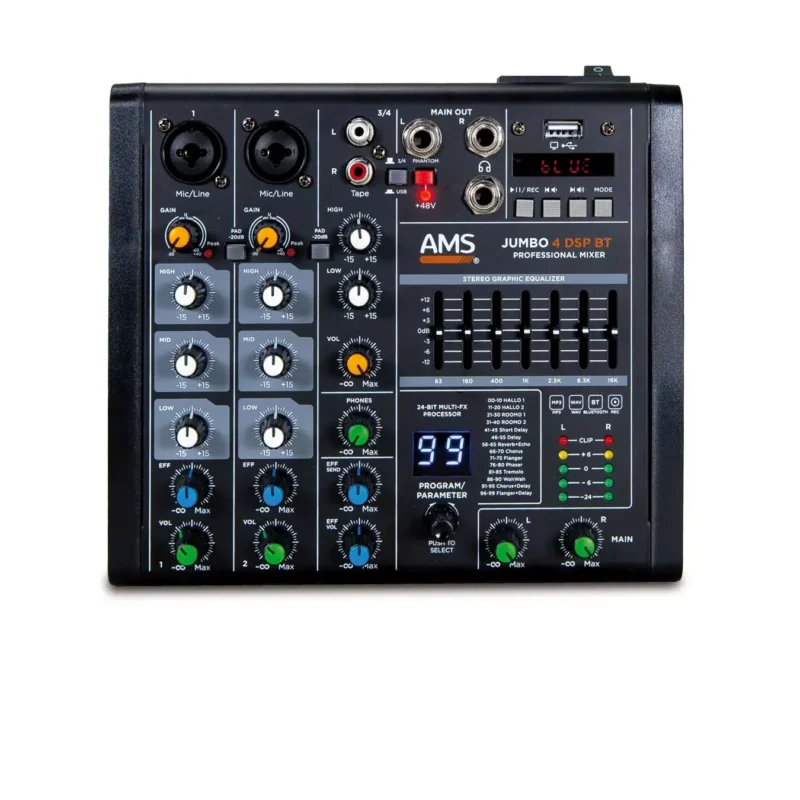 AMS JUMBO 4 DSP BT kompaktni audio mikser sa USB, Bluetooth, DSP efektima i USB zvučnom karticom. Prodaja Artist d.o.o. Banja Luka, Sarajevo