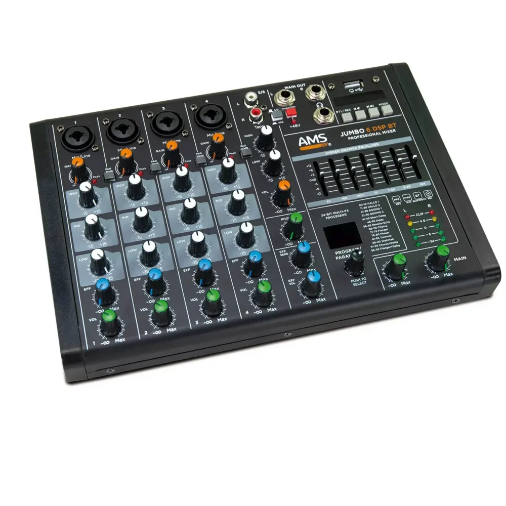 AMS JUMBO 6 DSP BT kompaktni audio mikser sa USB, Bluetooth, DSP efektima i USB zvučnom karticom. Prodaja Artist d.o.o. Banja Luka, Sarajevo