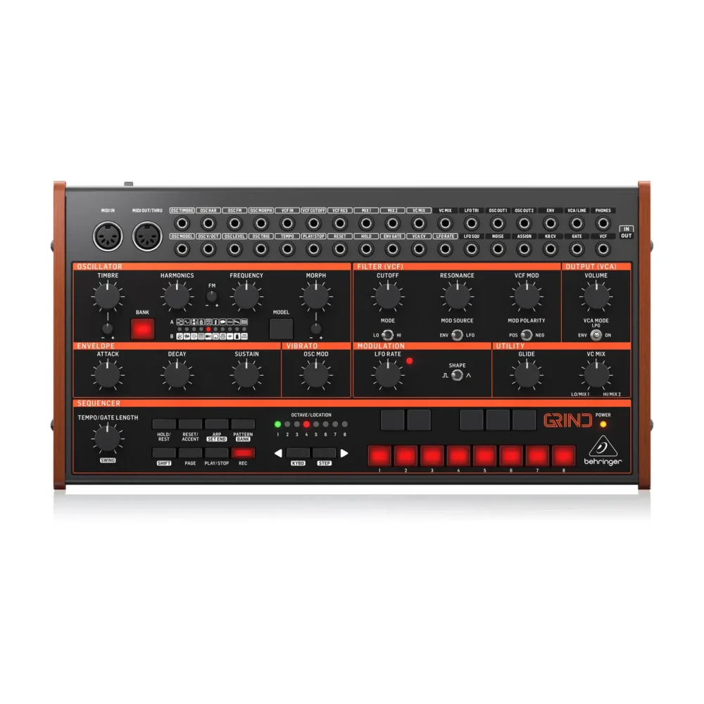 Behringer GRIND hibridni synth sa 24 engine-a, analognim filterom i CV patchbay. Prodaja Artist d.o.o. Banja Luka, Sarajevo.