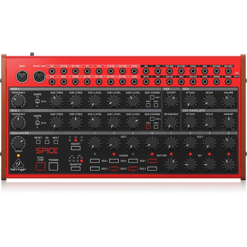 Behringer Spice analogni semi-modularni poliritamski sintisajzer sa 16x16 patch matricom i dual VCO modulacijom. Prodaja Artist d.o.o. Banja Luka, Sarajevo