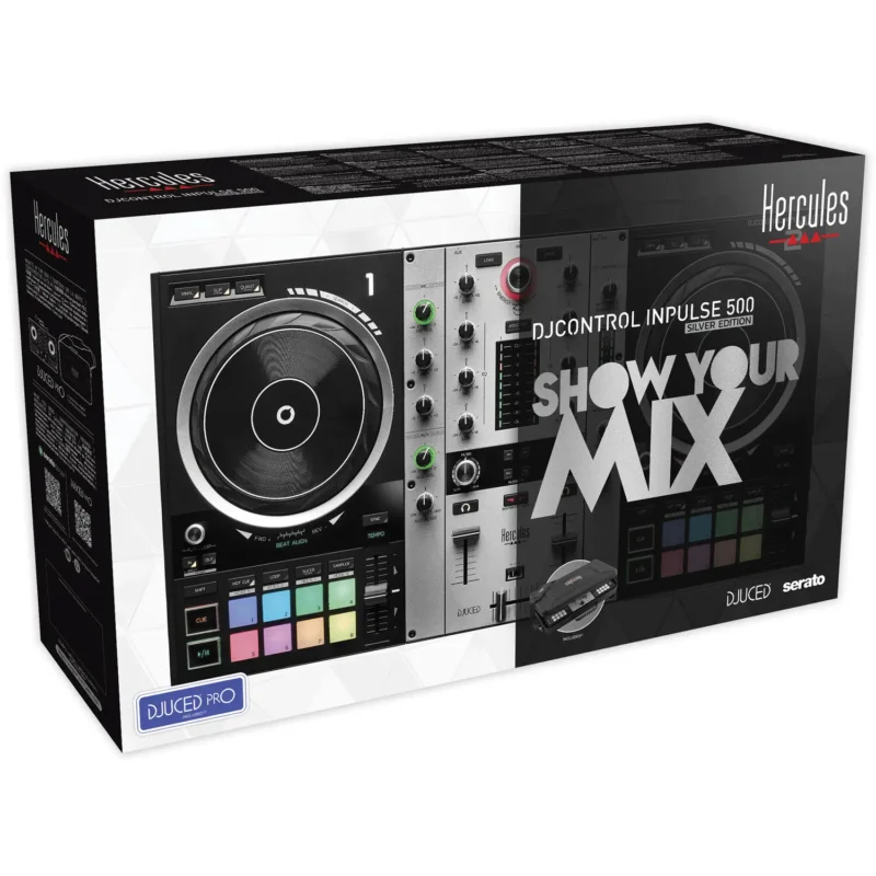 Hercules DJControl Inpulse 500 Silver Edition DJ kontroler sa DJUCED Pro i Serato DJ Lite softverom, u srebrnom finišu sa transportnom torbom. Prodaja Artist d.o.o. Banja Luka, Sarajevo