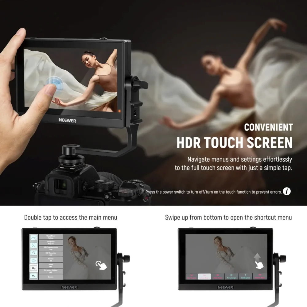 NEEWER F500 5.5" Full HD monitor sa sunshade, HDMI kablovima i baterijom, prenosni ekran za kamere - Prodaja Artist d.o.o. Banja Luka, Sarajevo