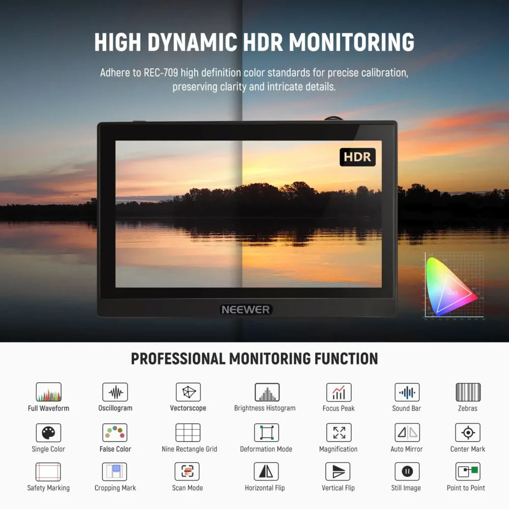 NEEWER F500 5.5" Full HD monitor sa sunshade, HDMI kablovima i baterijom, prenosni ekran za kamere - Prodaja Artist d.o.o. Banja Luka, Sarajevo