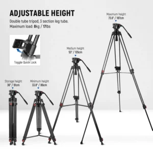 Neewer TP74 aluminijski video tripod s fluidnom glavom i 75 mm kuglastom bazom – Prodaja Artist d.o.o. Banja Luka, Sarajevo