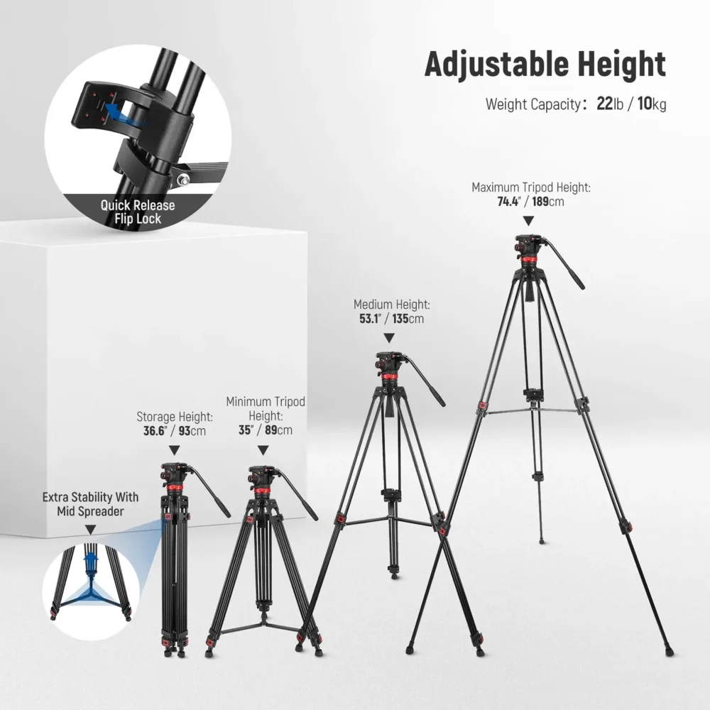 Neewer TP75 profesionalni aluminijski video tripod s fluidnom glavom i QR sistemom – Prodaja Artist d.o.o. Banja Luka, Sarajevo