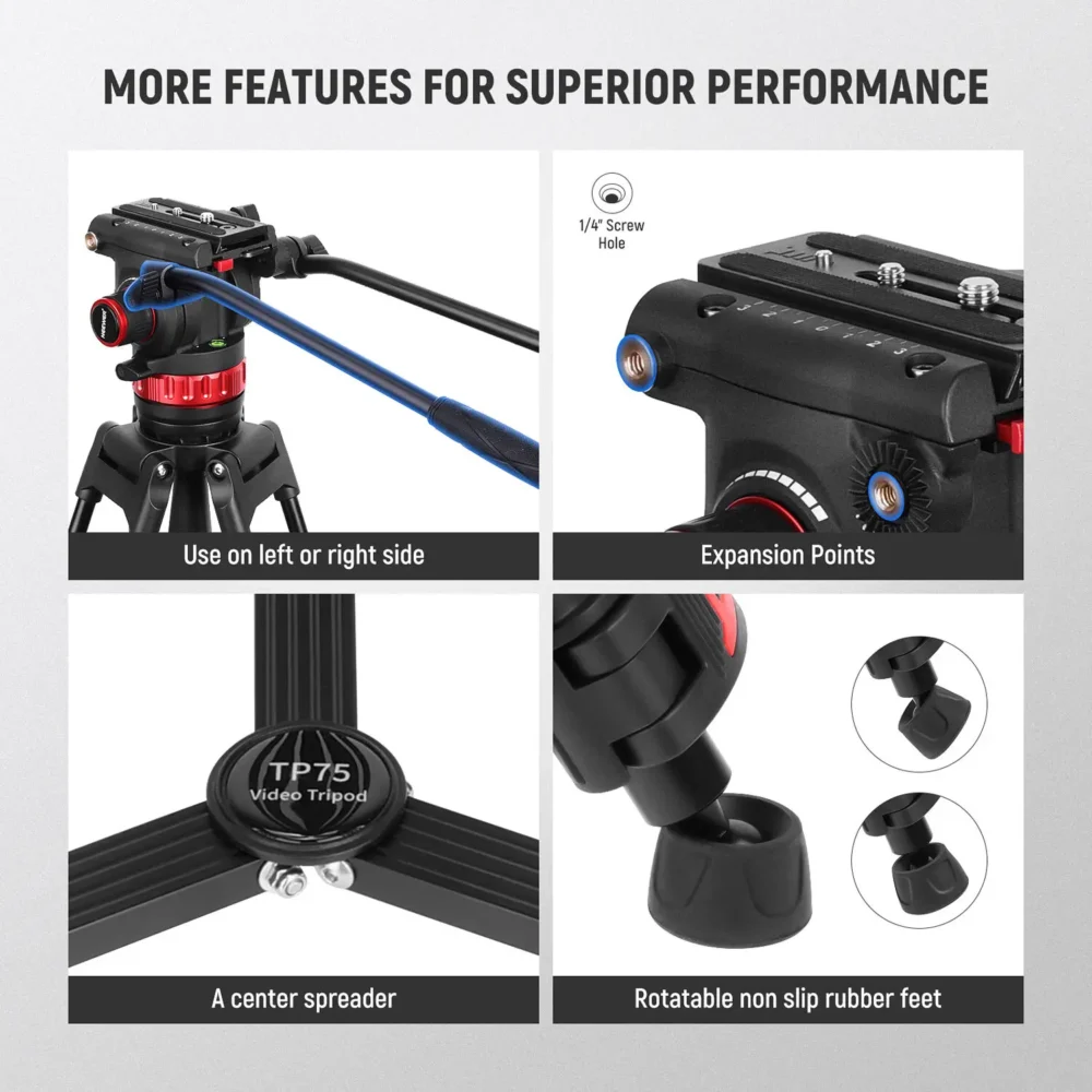 Neewer TP75 profesionalni aluminijski video tripod s fluidnom glavom i QR sistemom – Prodaja Artist d.o.o. Banja Luka, Sarajevo