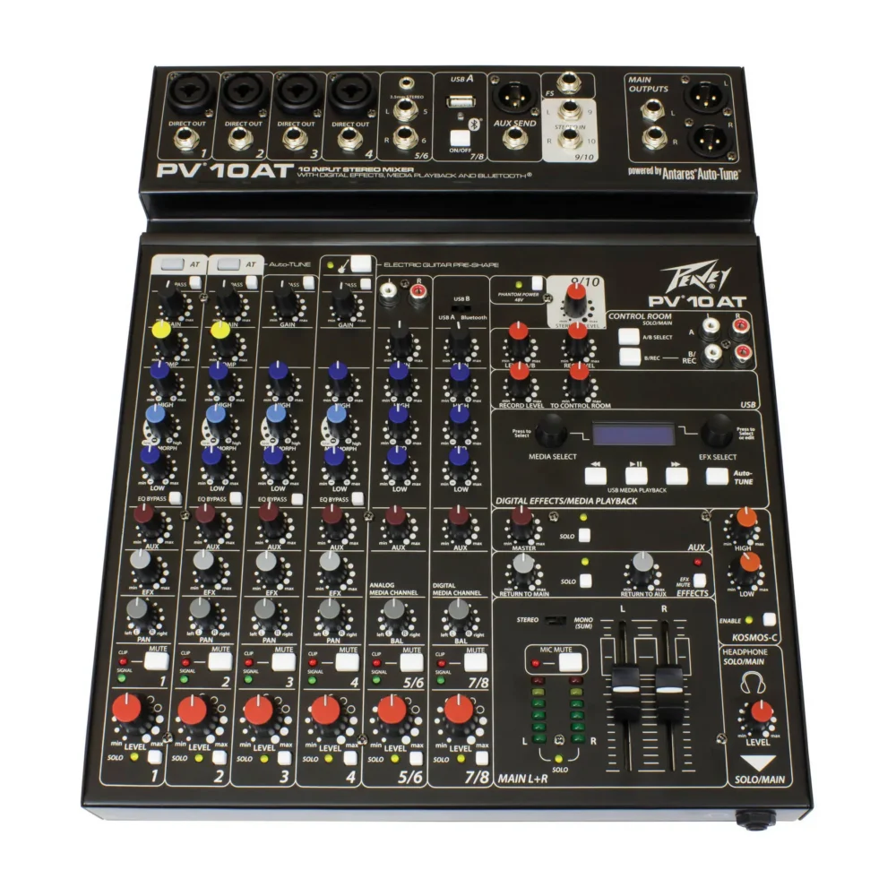 Peavey PV 10 AT mikseta sa Auto-Tune funkcijom, Bluetooth povezivanjem, USB streamingom i bogatim efektima, idealna za live nastupe i studijski rad. Prodaja Artist d.o.o. Banja Luka, Sarajevo
