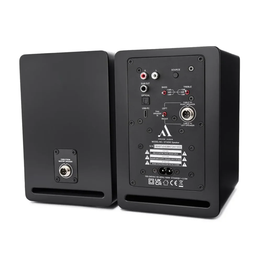 Argon Audio STUDIE 3 aktivni desktop zvučnici sa Bluetooth, USB-C i optičkim ulazom u crnoj boji. Prodaja Artist d.o.o. Banja Luka, Sarajevo