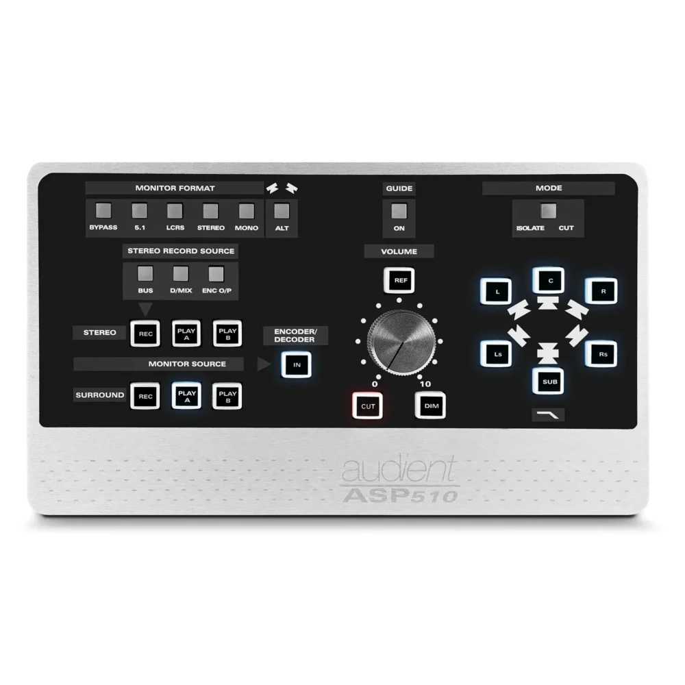Audient ASP510 surround sound monitoring kontroler sa desktop upravljačem i podrškom za više 5.1 i stereo izvora. Prodaja Artist d.o.o. Banja Luka, Sarajevo