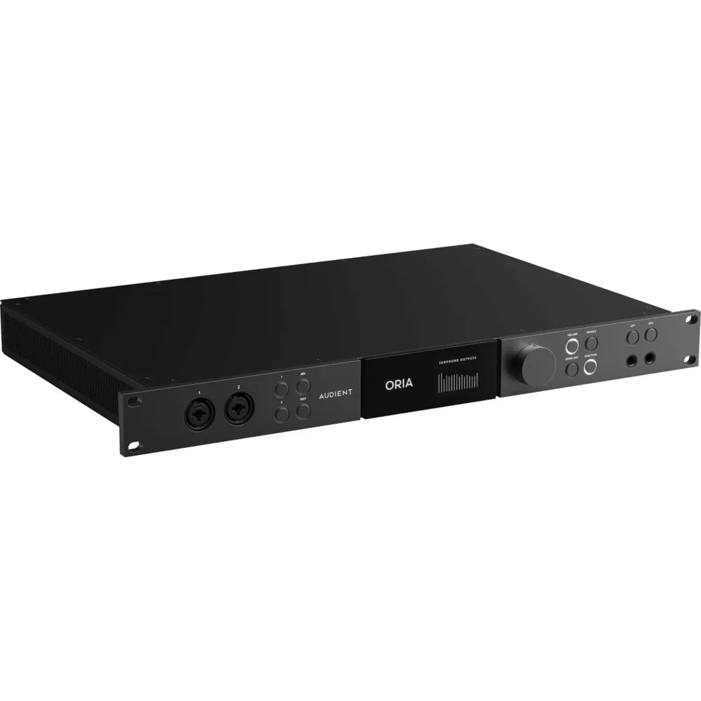 Slika Audient ORIA Immersive Audio Interface and Monitor Controller sa Dante karticom, profesionalni audio interfejs i monitor kontroler za produkciju muzike i filmova. Prodaja Artist d.o.o. Banja Luka, Sarajevo