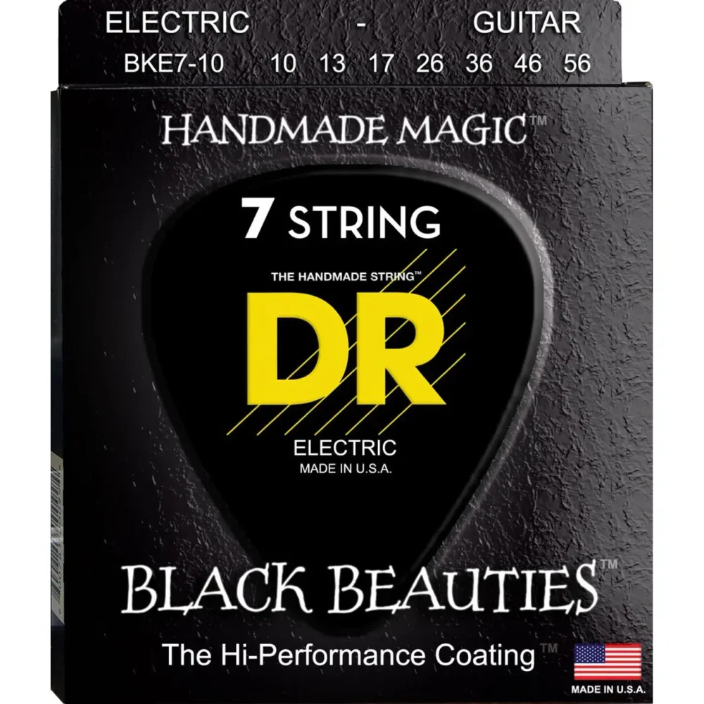 DR K3 BLACK BEAUTIES™ crne žice za sedmožičanu električnu gitaru 10-56, heksagonalno jezgro i K3™ premaz za agresivan ton i dugotrajnost. Prodaja Artist d.o.o. Banja Luka, Sarajevo