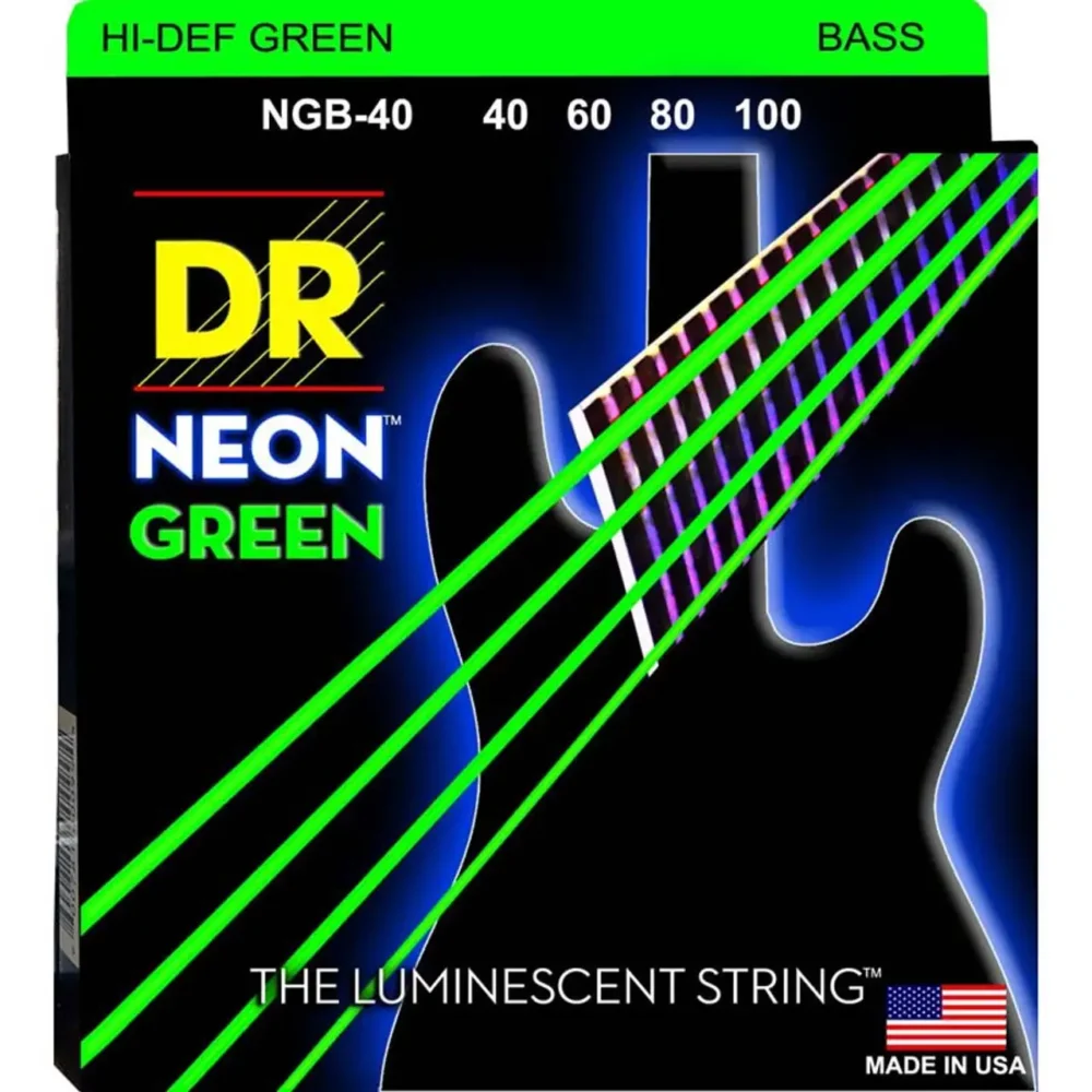 DR Hi-Def Neon GREEN K3 bas žice za električne bas gitare, set od četiri žice, produžena dugotrajnost i neon UV efekat pomoću premaza. Prodaja Artist d.o.o. Banja Luka, Sarajevo