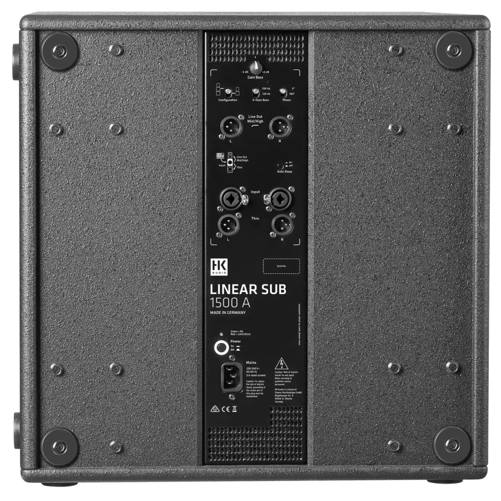 HK Audio LINEAR SUB 1500 A aktivni 15-inčni subwoofer u crnom kućištu, namijenjen za profesionalnu upotrebu sa LINEAR i ELEMENTS sistemima. Prodaja Artist d.o.o. Banja Luka, Sarajevo.