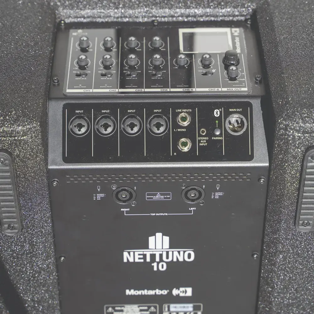Montarbo NETTUNO 10 prenosni PA sistem sa mikserom i Bluetooth konekcijom – profesionalno ozvučenje za live i DJ nastupe. Prodaja Artist d.o.o. Banja Luka, Sarajevo.