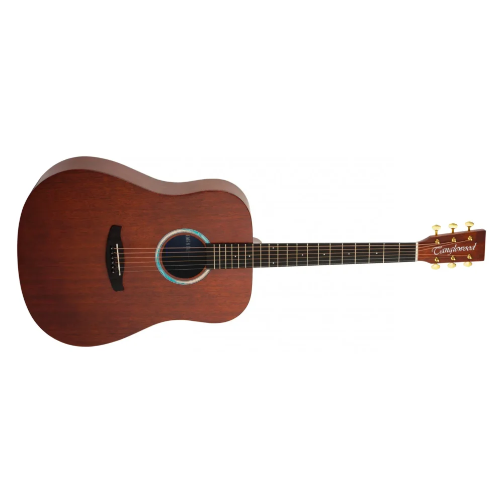 Tanglewood TE5BL dreadnought gitara iz Elemental serije sa punim mahagoni topom, prirodnom satin završnom obradom i plavo-bijelom perla rosettom, idealna za snažan, topao i rezonantan ton. Prodaja Artist d.o.o. Banja Luka, Sarajevo