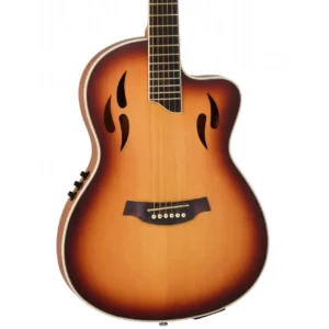 Tanglewood TU3TLCESB Union Series ozvučena akustična gitara, thinline hybrid cutaway dizajn, Spruce (smreka) top, Okoume leđa i bokovi, Purple Heart fingerboard i bridge, Belcat EQ elektronika, Sunburst Satin završna obrada, za nastupe, snimanje i kućnu svirku. Prodaja Artist d.o.o. Banja Luka, Sarajevo