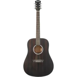 Washburn Deep Forest Ebony D akustična gitara sa Striped Ebony topom, Okoume back & sides, dreadnought tijelom, modernim vratom i Engineered wood fingerboardom sa dots inlay detaljima, pruža dubok, pun i uravnotežen ton za profesionalnu svirku. Prodaja Artist d.o.o. Banja Luka, Sarajevo.