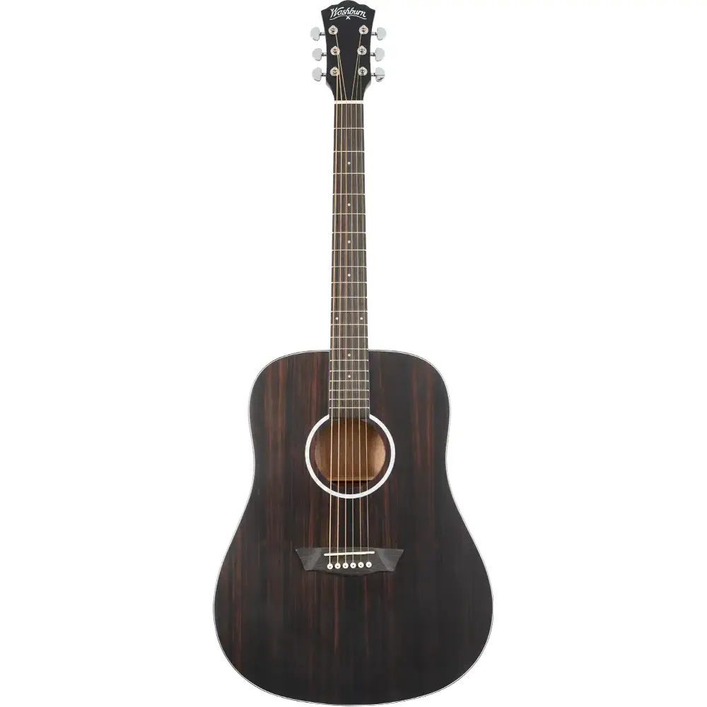 Washburn Deep Forest Ebony D akustična gitara sa Striped Ebony topom, Okoume back & sides, dreadnought tijelom, modernim vratom i Engineered wood fingerboardom sa dots inlay detaljima, pruža dubok, pun i uravnotežen ton za profesionalnu svirku. Prodaja Artist d.o.o. Banja Luka, Sarajevo.